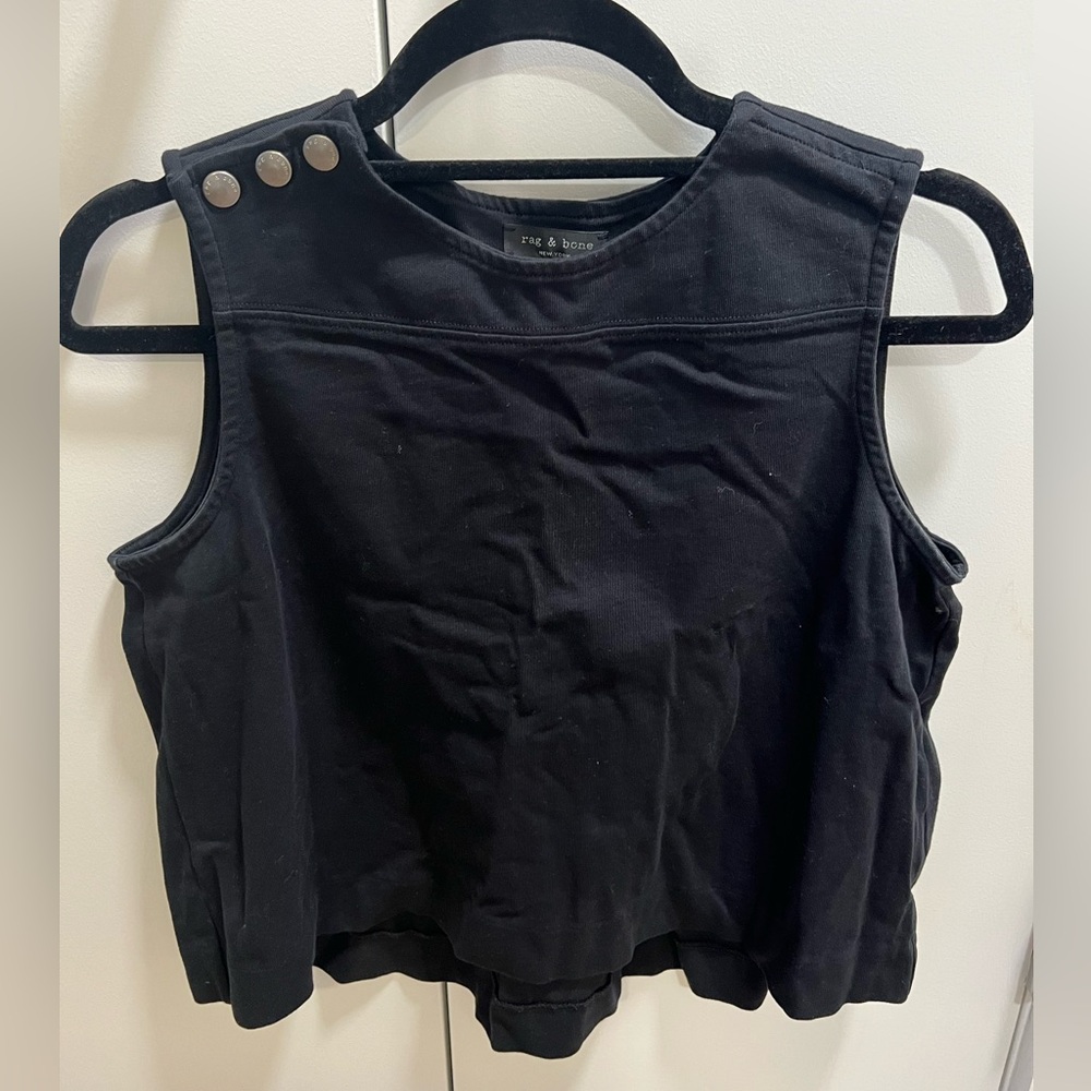 Rag & Bone Brit Black Sleeveless Tank Top Snap Button Shoulder Size XS